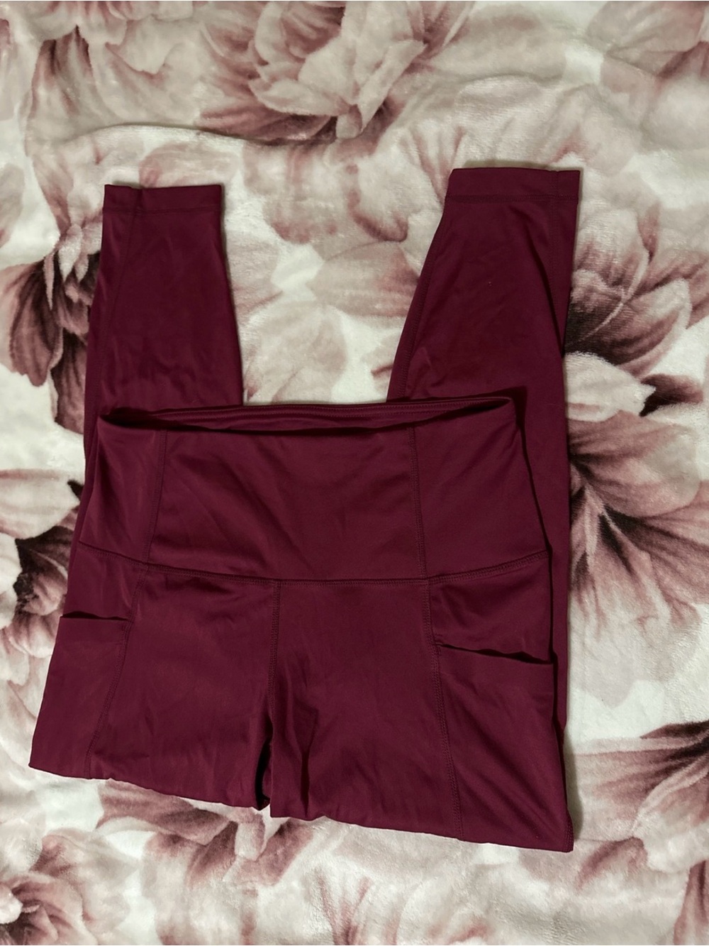High-Waist Pocket Leggings - Burgundy size L
